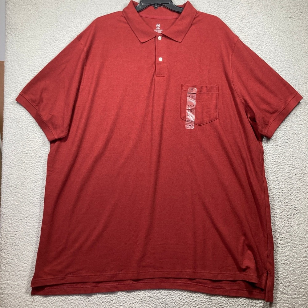 HB Polo Shirt Mens 5XLT Red Short Sleeve Chest Pocket Cotton Blend Pique
